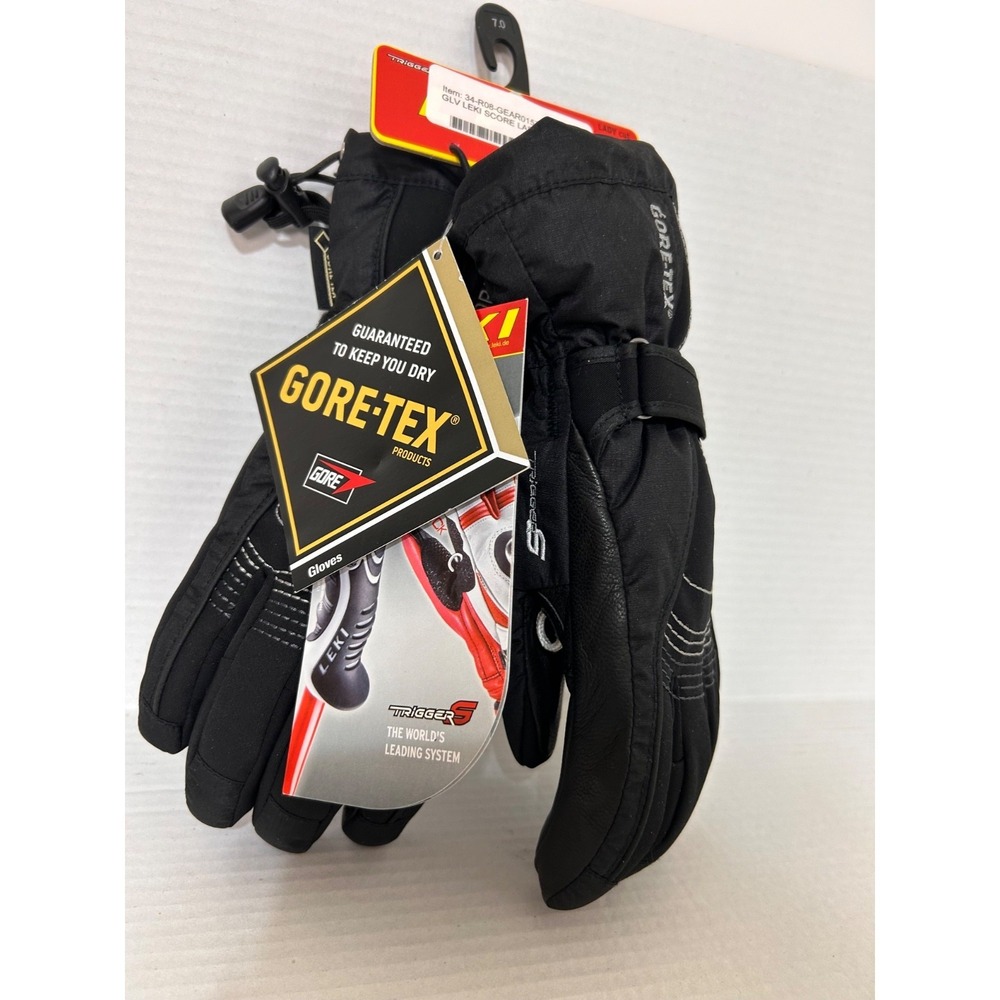 $110 Leki Womens size 7 (Small XS) Leather Goretex Ski Gloves Ladies Black b